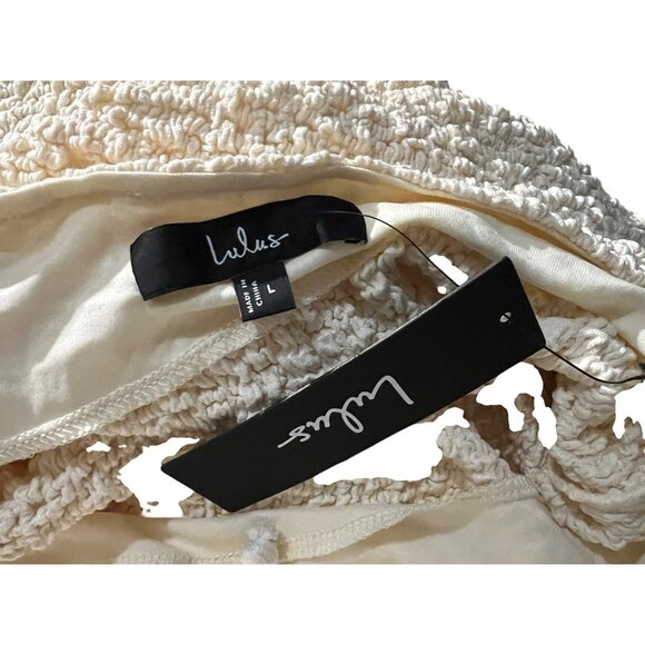 Lulus Meike Cream Textured Knit Beaded Halter Midi Dress Sz Large Womens Cream - Picture 7 of 16